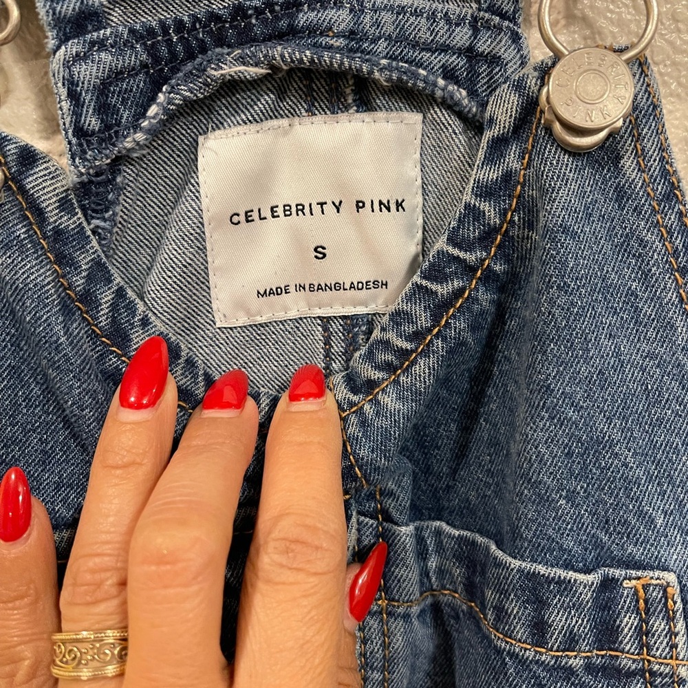 Celebrity Pink Denim Overalls with heart accent buttons - Picture 4 of 8